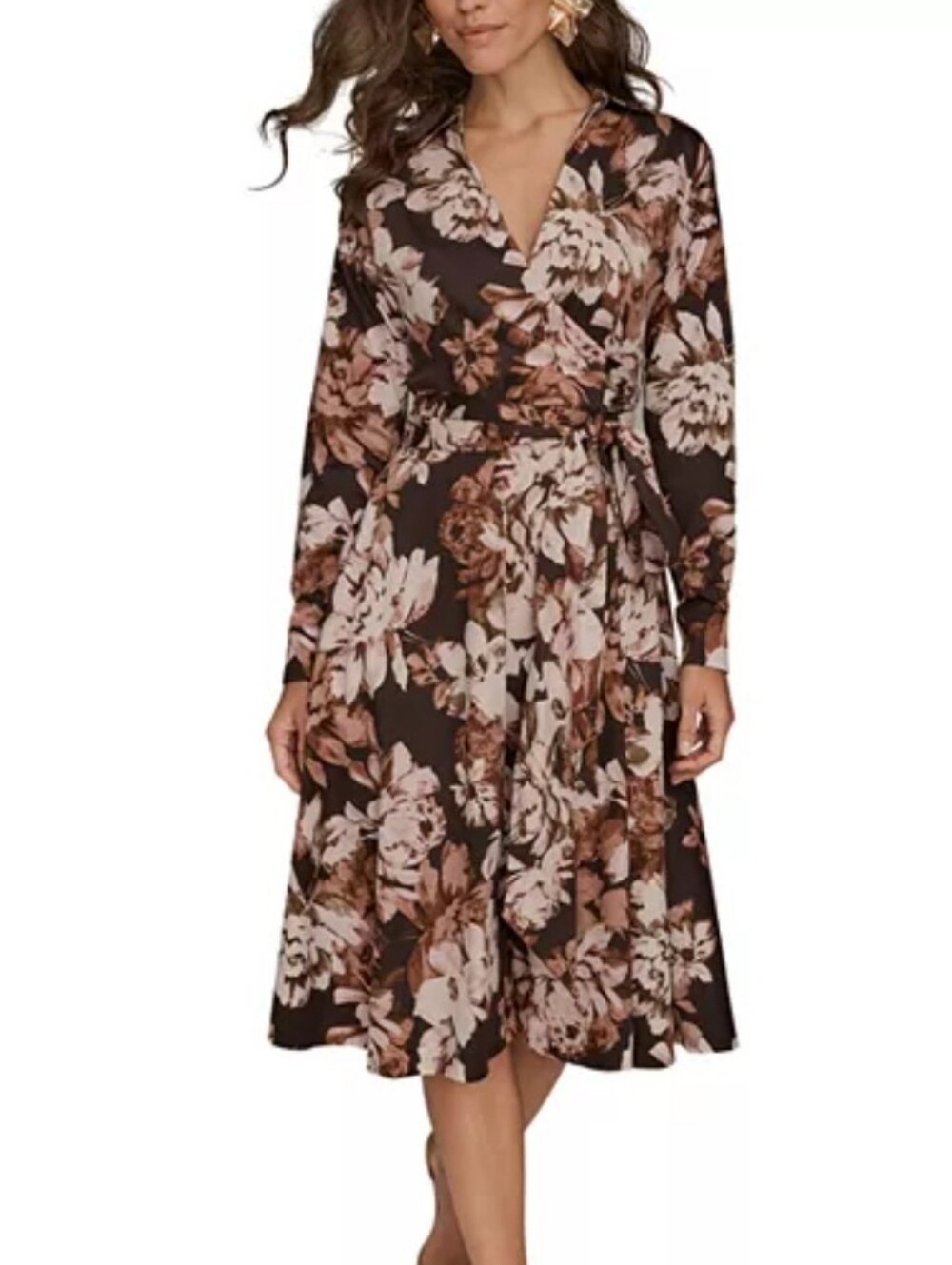 NWT Donna Karan New York Floral Wrap Tie Waist Midi Dress Size 8